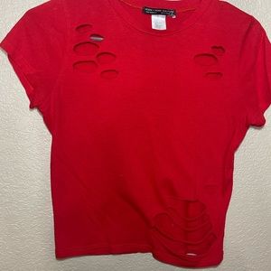 Red tear’d shirt